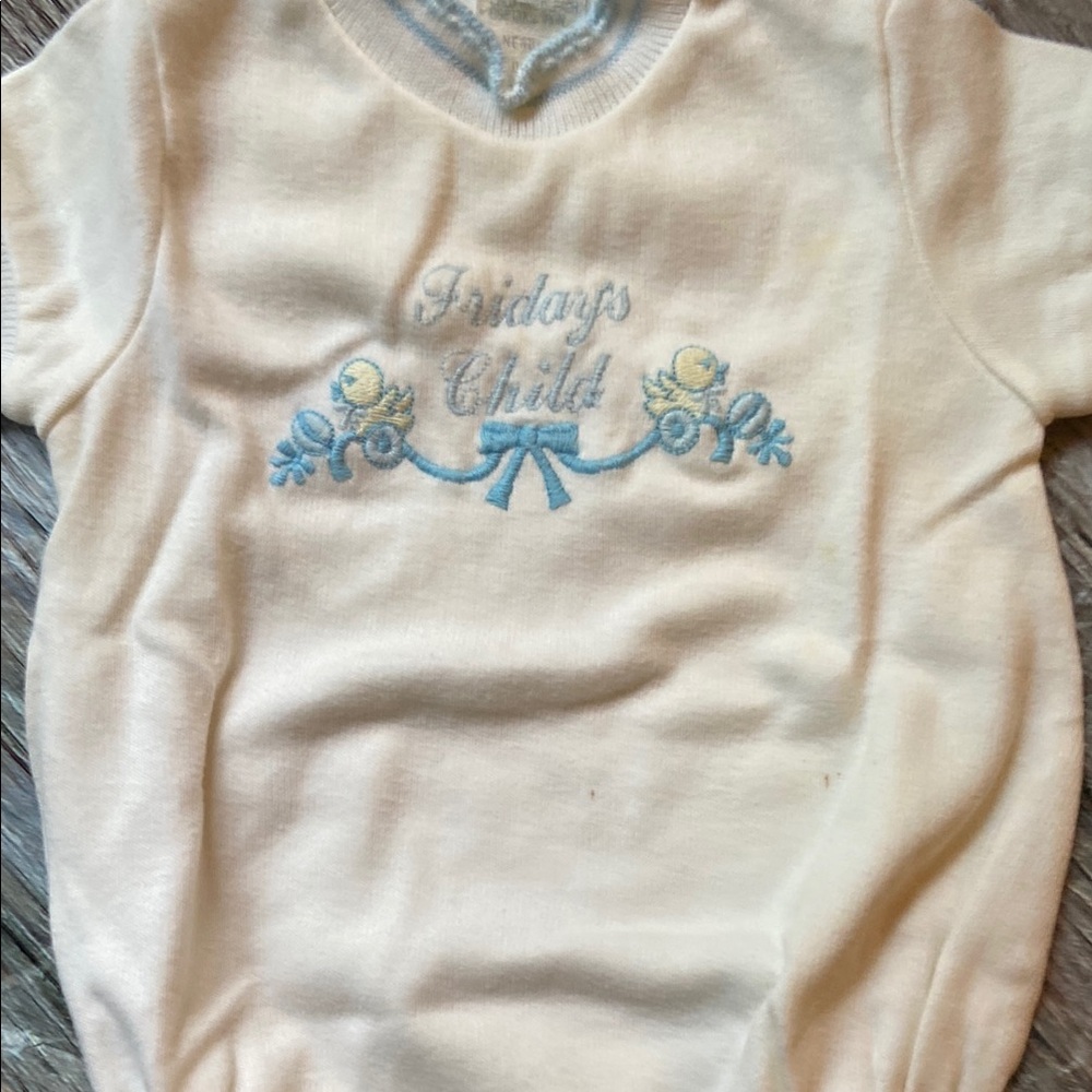 Friday's Child Vintage Blue and White Embroidered Bodysuit